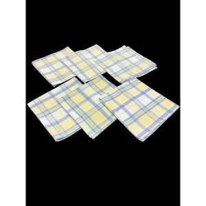 Set of 6 Blue‎ Yellow Green Easter Spring Plaid Cotton Napkins 16.5" Square